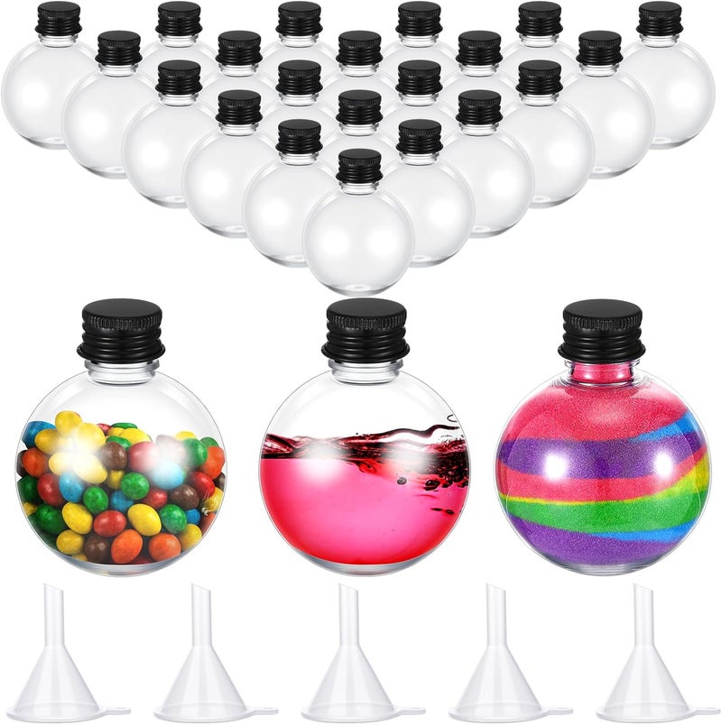 Layhit 24 Pcs Spherical Plastic Potion Bottles Ball Shape Round Bottles 3.4 oz Sand Art Jar with 5 Funnels Decorative ‌container Candy Jar for Valentines Birthday DIY Crafts (Black,Aluminum Lid) - Image 1